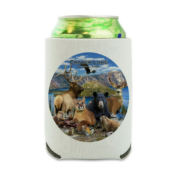 Crater Lake National Park Oregon Animals Elk Deer Beaver Cougar Can Cooler - Drink Sleeve Hugger Collapsible Insulator - Beverage Insulated Holder