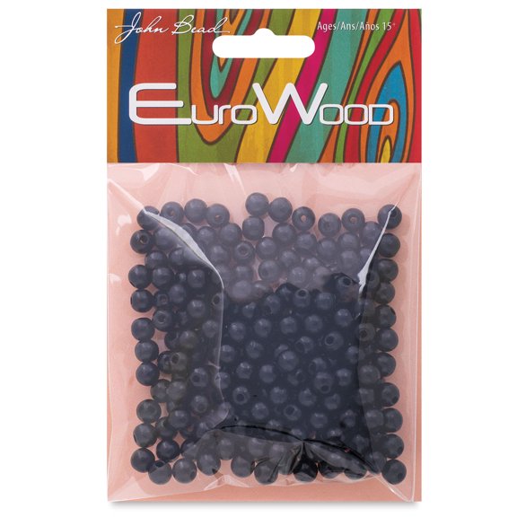 John Bead Euro Wood Beads - Black, Round, 6 mm, Pkg of 200