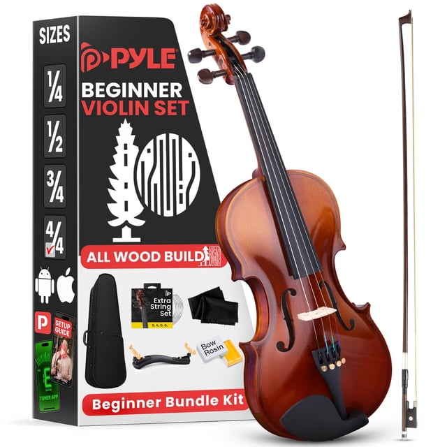 Kit de iniciación Violin Pyle para principiantes, tamaño completo, con funda y lazo