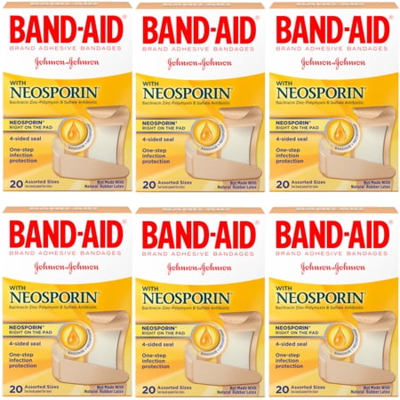 6 Pack - BAND-AID Plus Neosporin Bandages Assorted Sizes 20 Each
