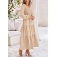 thumbnail image 3 of PRETTYGARDEN Women's Midi Dresses Spring Long Sleeve V Neck Tiered Smocked A Line Long Flowy Dress, 3 of 6