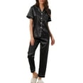 thumbnail image 1 of INSPIRAR CHIC Conjunto de Pijamas de Mujer de Dos Piezas con Camisa de Botones y Pantalones, Ropa de Noche, XL Negro, 1 of 6