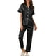 thumbnail image 1 of INSPIRAR CHIC Conjunto de Pijama de 2 Piezas para Mujeres, Camisa de Botones con Pantalones, Ropa de Noche, Lounge, S Negro, 1 of 6