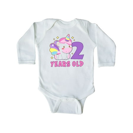

Inktastic 2 years old with Cute Unicorn Birthday Gift Baby Girl Long Sleeve Bodysuit