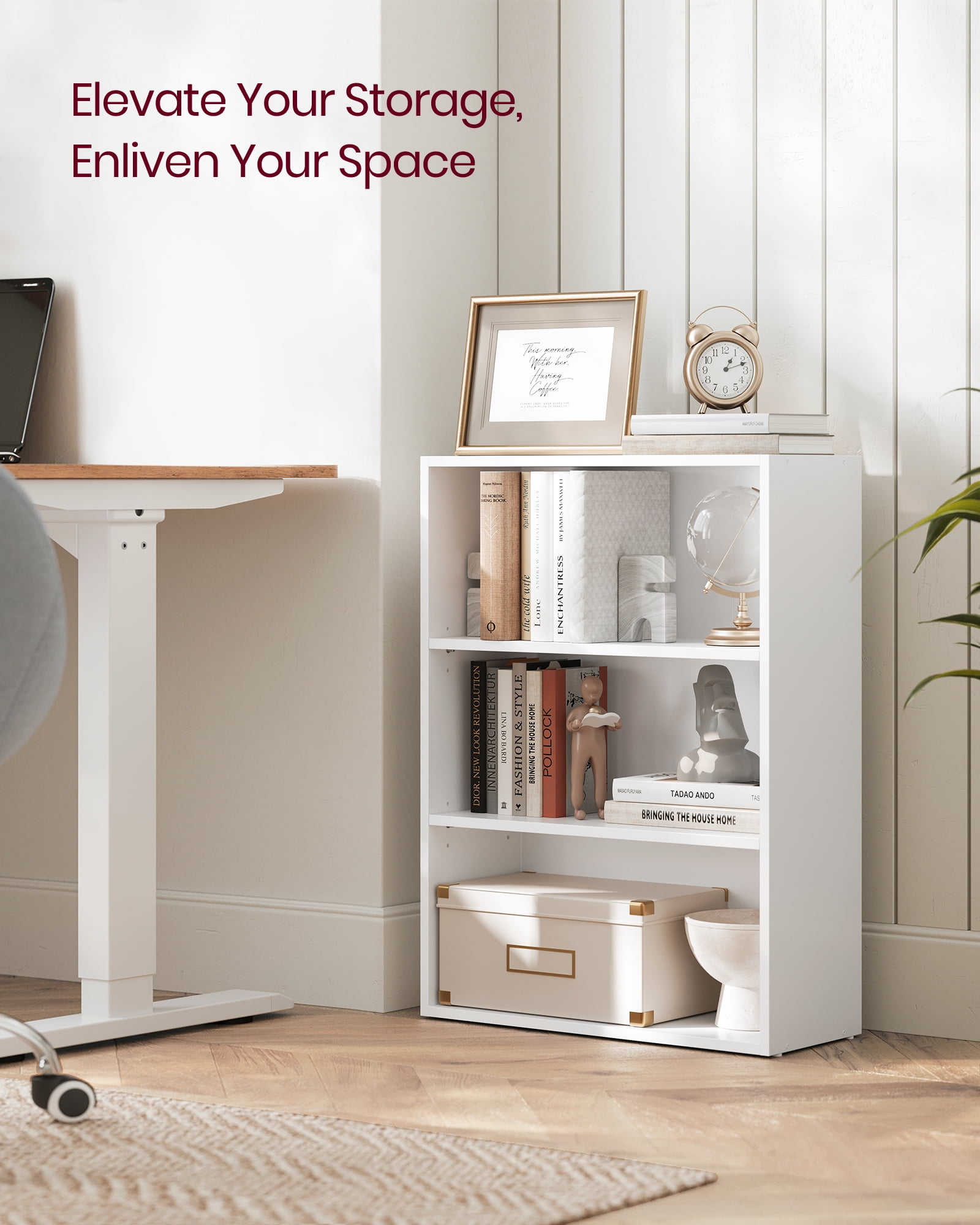 3-Tier Bookshelf Open Bookcase with Adjustable Storage Shelves Floor Standing Unit White
