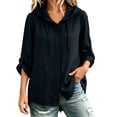thumbnail image 2 of Ynynloco Womens 100%Cotton Tops 3/4 Sleeve Lightweight Drawstring Hoodies Button V Neck Casual Blouses Shirts, 2 of 9