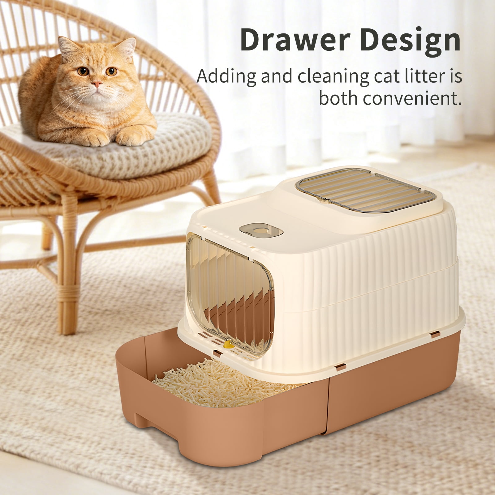 Cat Litter Box with Drawer, Enclosed Litter Tray for Cat, Rabbit, Anti Urine Leakage Easy to Clean (Orange)