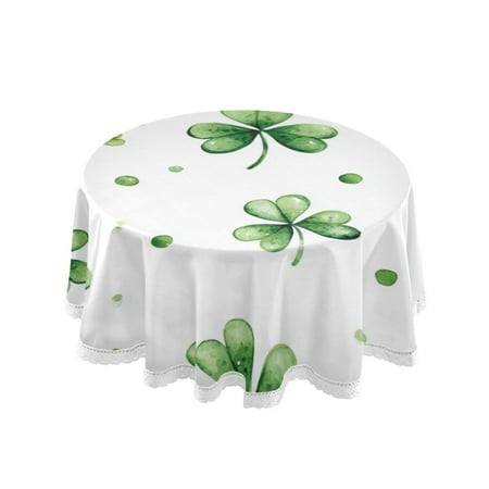 

60 Round Tablecloth with White Lace Trim Wrinkle & Heat-Resistant Table Cover for Dining and Home Decor Shamrock Leaves