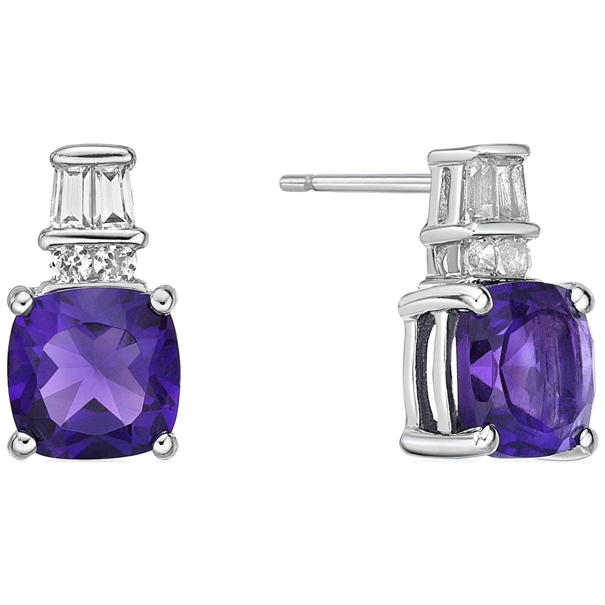 Jay Heart Designs 925 Sterling Silver Genuine Amethyst and Created White Sapphire Earrings