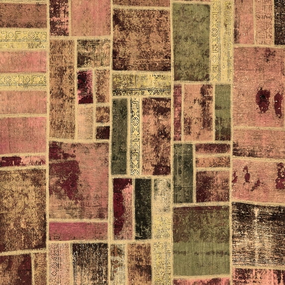Ahgly Company Indoor Square Patchwork Brown Transitional Area Rugs, 4' Square