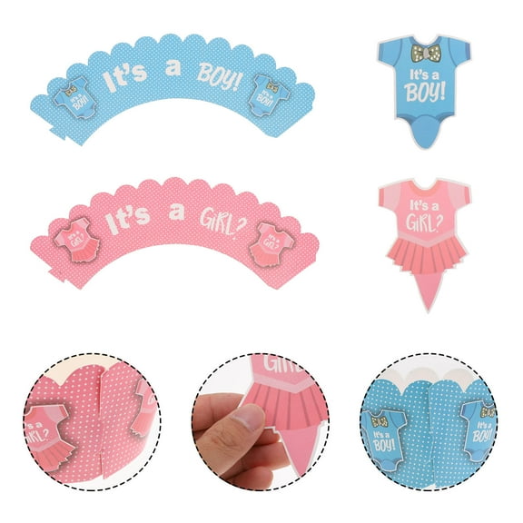 FOLOYORI 24Pcs Cake Toppers and 24Pcs Cupcake Wrappers Assorted Color Paper for Baby Shower
