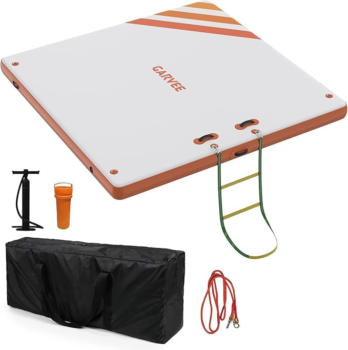 Inflatable Floating Dock Air Dock Platform Floating Island Raft with Rope Ladder Non-Slip Surface Swimming Water Platform for Pool Beach Ocean