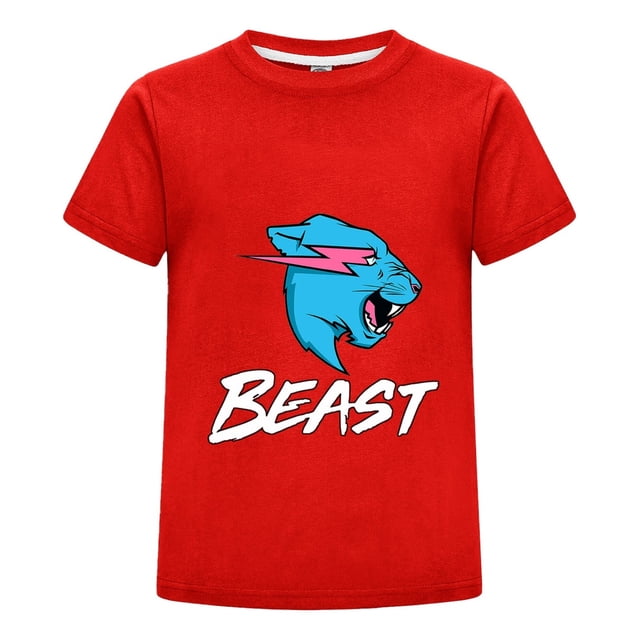 Camiseta Estampada MrBeast Niño Niña Pantera Azul Ropa Infantil Verano Casual Playera Juvenil Cómoda Regalo Algodón Fans