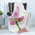 thumbnail image 4 of Pink and White Soft Flannel Fleece Throw Blanket, Lotus Flower in Freshwater Aquatic Nature Relaxation and Spa Theme, Cozy Plush for Indoor and Outdoor Use, 50" x 60", Pink White Green, by Ambesonne, 4 of 5