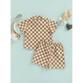 thumbnail image 5 of Toddler Baby Boy Short Sleeve Button Down Lapel Shirt Tops 6M 12M 18M 24M Casual Shorts Checkboard Print Summer Outfit Set, 5 of 10
