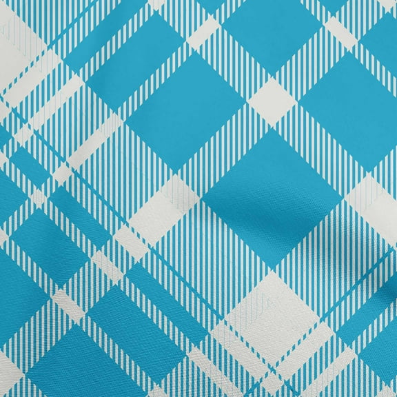 oneOone Polyester Spandex Turquoise Blue Fabric Check Quilting Supplies Print Sewing Fabric By The Yard 56 Inch Wide