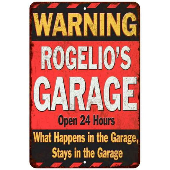 ROGELIO'S Garage Warning Man Cave Wall Decor 8x12 Metal Sign 108120030451