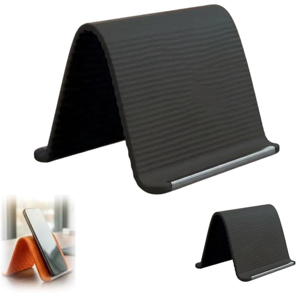 Portable Foldable Silicone Aluminum Phone Holder, Flexible Aluminum Phone Stand for Desk & Travel, Adjustable Non-Slip Universal Phone & Tablet Holder for Airplane, Bed, Office, Treadmill (Black)