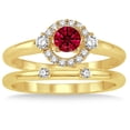 thumbnail image 2 of 1.25 Carat Ruby & Diamond Elegant Flower Halo Bridal Set on 10k Yellow Gold, 2 of 2