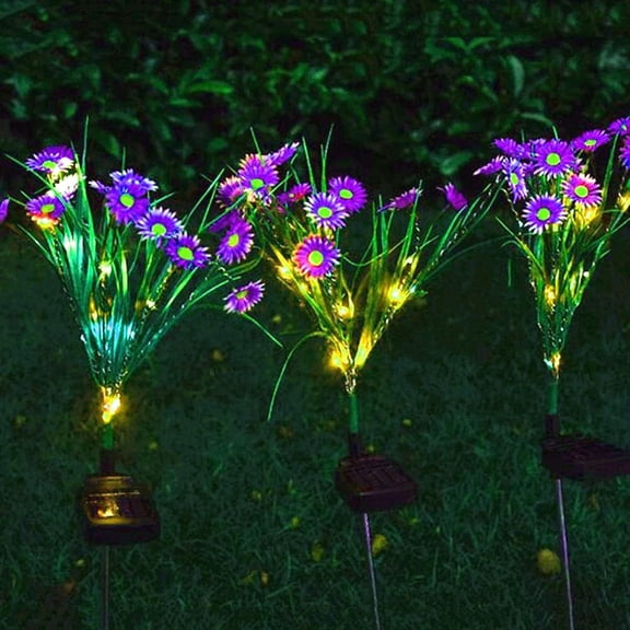 LINLIN 2Pcs Solar Chrysanthemum Lamp, Outdoor Waterproof Solar Powered Landscape Lights Lawn Lamp for Garden Terrace Courtyard Road Party Holiday