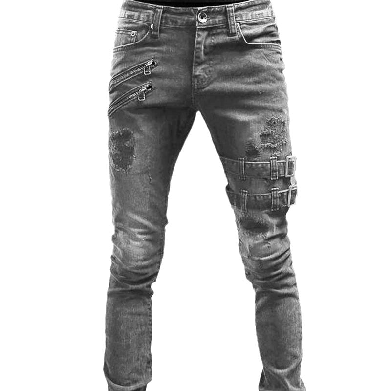 Mens Ripped Biker Jeans 100% Cotton 