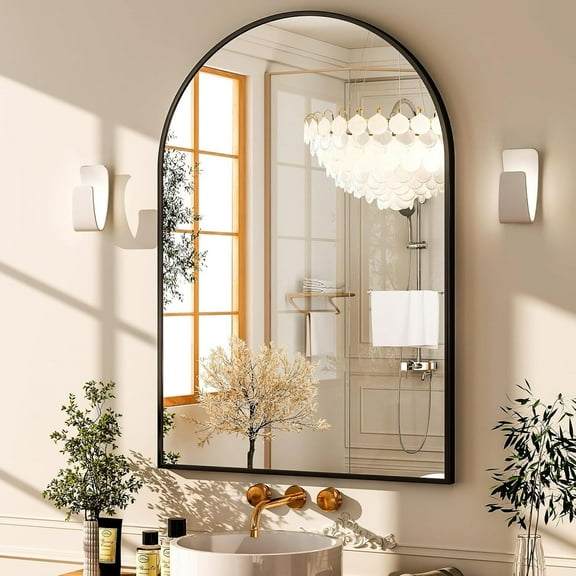 Anyrose 24"x 16" Arched Bathroom Mirror Wall Mirror, Black