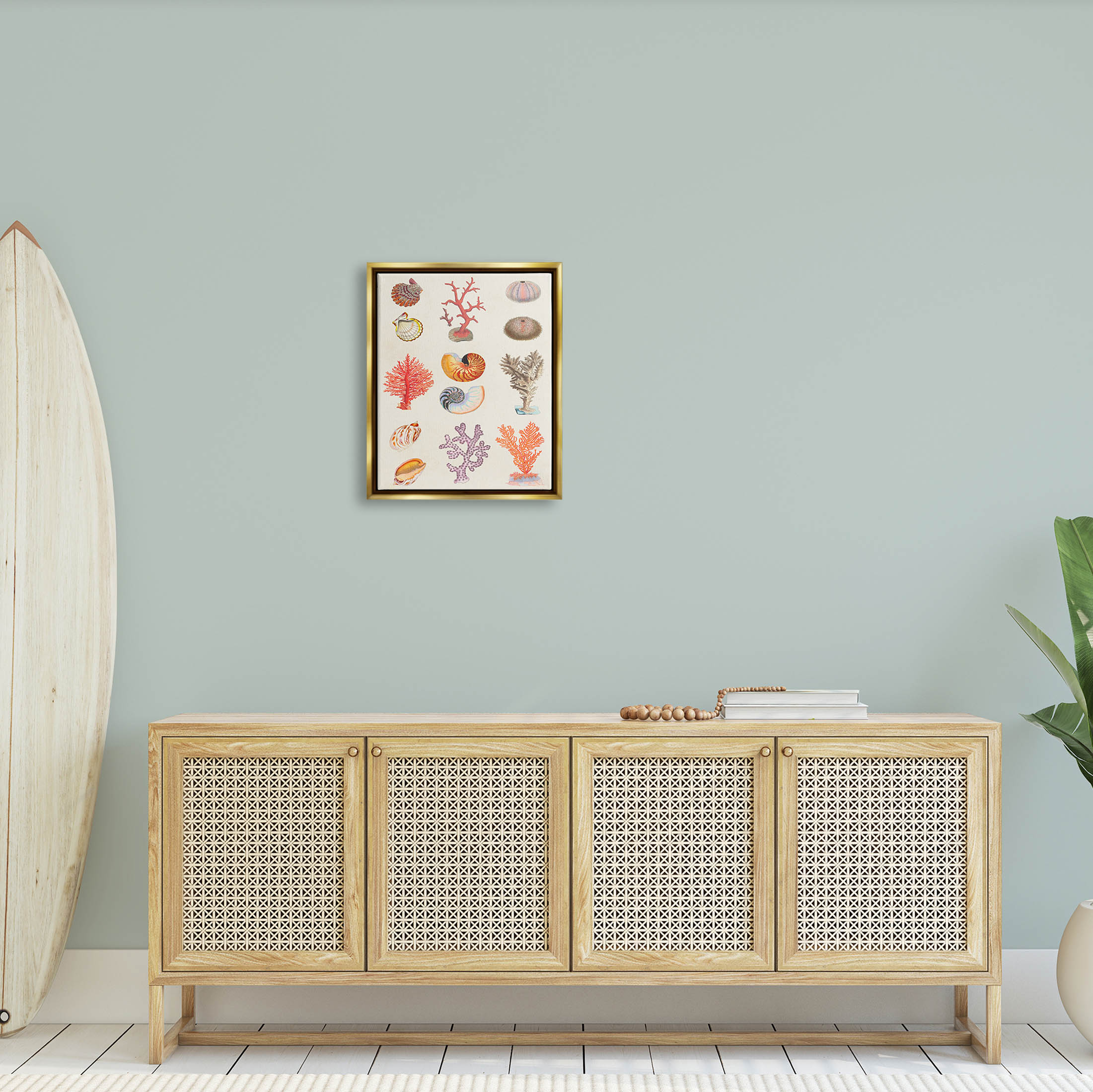 Stupell Industries Various Sea Life Nautical Latin Study Graphic Art Metallic Gold Floating Framed Canvas Print Wall Art, Design by Vision Studio