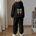 thumbnail image 2 of Girls Winter Outfit Fleece Lined Hoodie And Joggers Comfy Casual Two Piece With Bow Print Fashion Y2K Sweatshirt Comfy Sweatpants with Pockets(Black,8-9 Years), 2 of 8