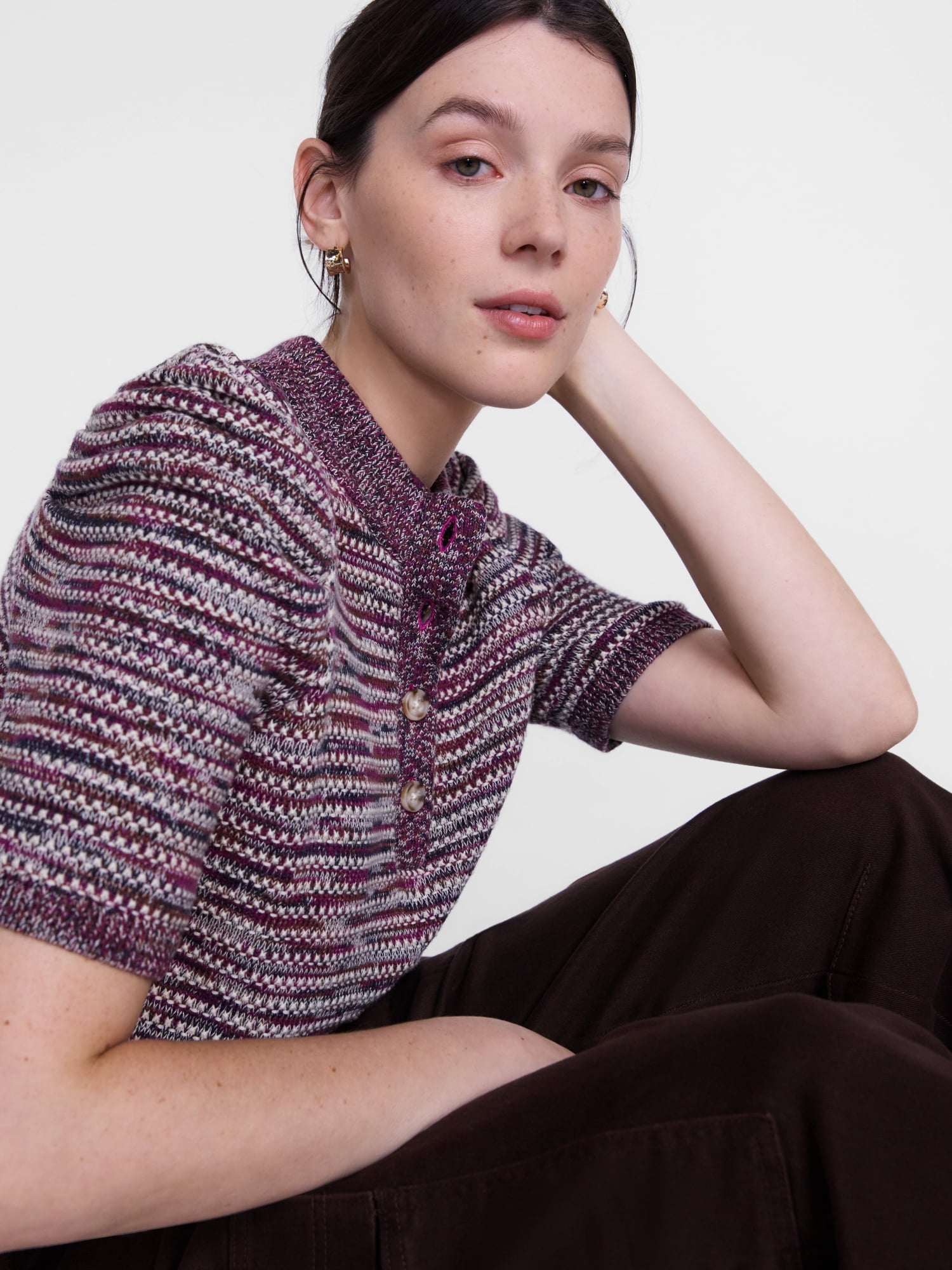 Scenario Women's and Women's Plus Henley Sweater with Puff Sleeves, Lightweight, Sizes XS-4X
