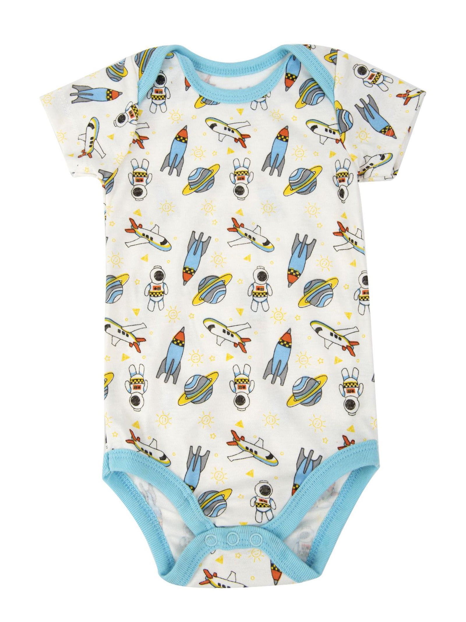 HWJAD Baby Boys 100% Cotton 5-pack Short Sleeve Bodysuits Onesies for Newborn Infant Baby