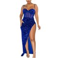 thumbnail image 1 of FcBaudy Camisole Sans Manches Robe Col en V, Robes d'Été pour Femmes, Robes pour Femmes Robe Fendue Irrégulière en Maille Solide Robe Col en V pour Femmes, 1 of 6