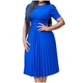 thumbnail image 2 of Summer Dresses for Women 2025, Women Fashion Color Round Neck Temperament Crimping Waist Retraction Dress(Blue,L), 2 of 6