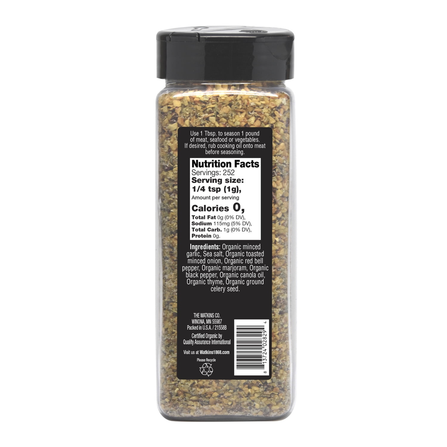 (2 pack) Watkins 1868 Organic Grilling Garlic & Herb Seasoning, 8.9 oz