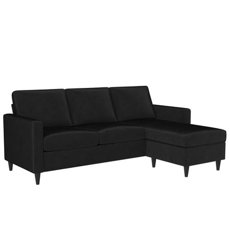 DHP Cooper Modern Sectional Sofa, Black Velvet