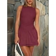 thumbnail image 4 of Women'S Bodycon Boat Neck Mini Dresses Sleeveless Ruched Ruffle Hem Club Party Short Dress Wine Red XL, 4 of 6