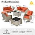 thumbnail image 3 of XIZZI 9 Pieces Wicker Patio Furniture Outdoor Conversation Set with Fire Pit Table and Swivel Rocking Chairs Rattan Patio Sectional Sofa with Cushions for Backyard, Orange Red, 3 of 12