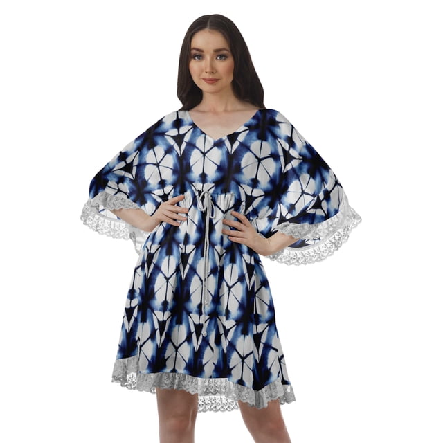 Moomaya Robe d'Été pour Femmes, Grande Taille, Kimono Aguichant Imprimé, Mini-Robe