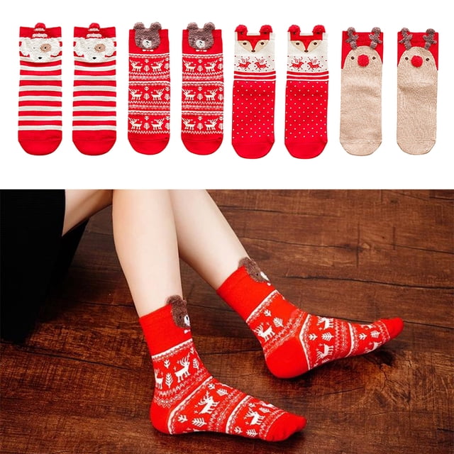 Calcetines de Navidad Colcomx 1 o 4 pares para Mujer Calcetín de Media Pantorril Multicolor