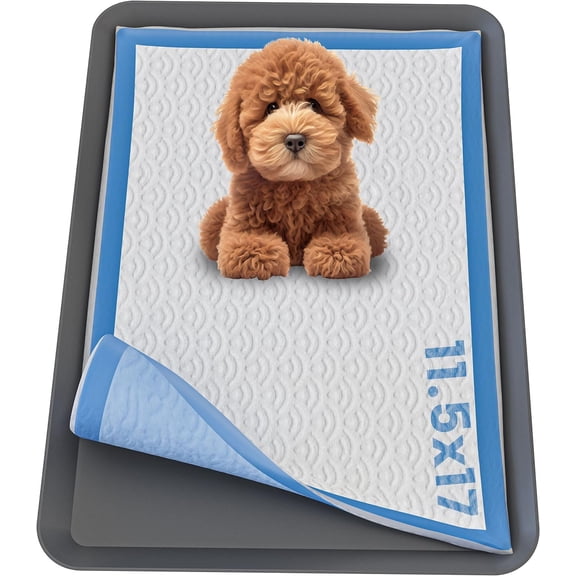 Skywin Dog Puppy Pad Holder Tray - Small, for 11.5 x 17 Inches Training Pads - Silicone No Spill Pee Pad Holder for Dogs - Easy to Clean and Store Pee Pad Holder (Grey)