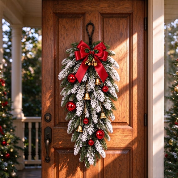 Cmafuca 24" Artificial Christmas Teardrop Swag Norfolk Pine Teardrop Door Swag Xmas Cedar Swags Wreath with Berry Pinecone for Winter Cabinet Mantle Fireplace Wall Indoor Outdoor Home Decor