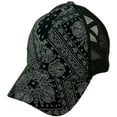 thumbnail image 3 of C.C Ponytail Criss Cross Messy Buns Ponycaps Baseball Cap Dad Trucker Mesh Hat (Distressed Bandana Paisley Black), 3 of 3