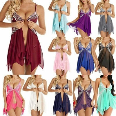 

Women Sexy G-string Lingerie Lace Chemise Babydoll Sleepwear Nightdress Robe