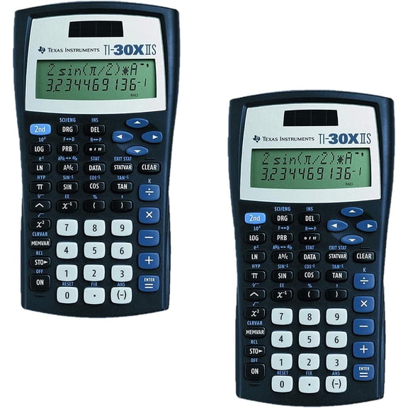 Texas Instruments TI-30X IIS 2-Line Scientific Calculator, Black with Blue Accents 2 Pack