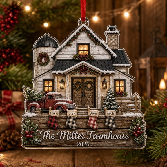 Christmas Ornament Rustic Farmhouse House Acrylic Tree Hanging Family Keepsake