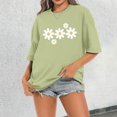 thumbnail image 2 of T Shirts for Women Short Sleeve Crewneck Floral Print Graphic Tee Summer Simple Drop Shoulder Breathable Casual Tops Light Green S, 2 of 5