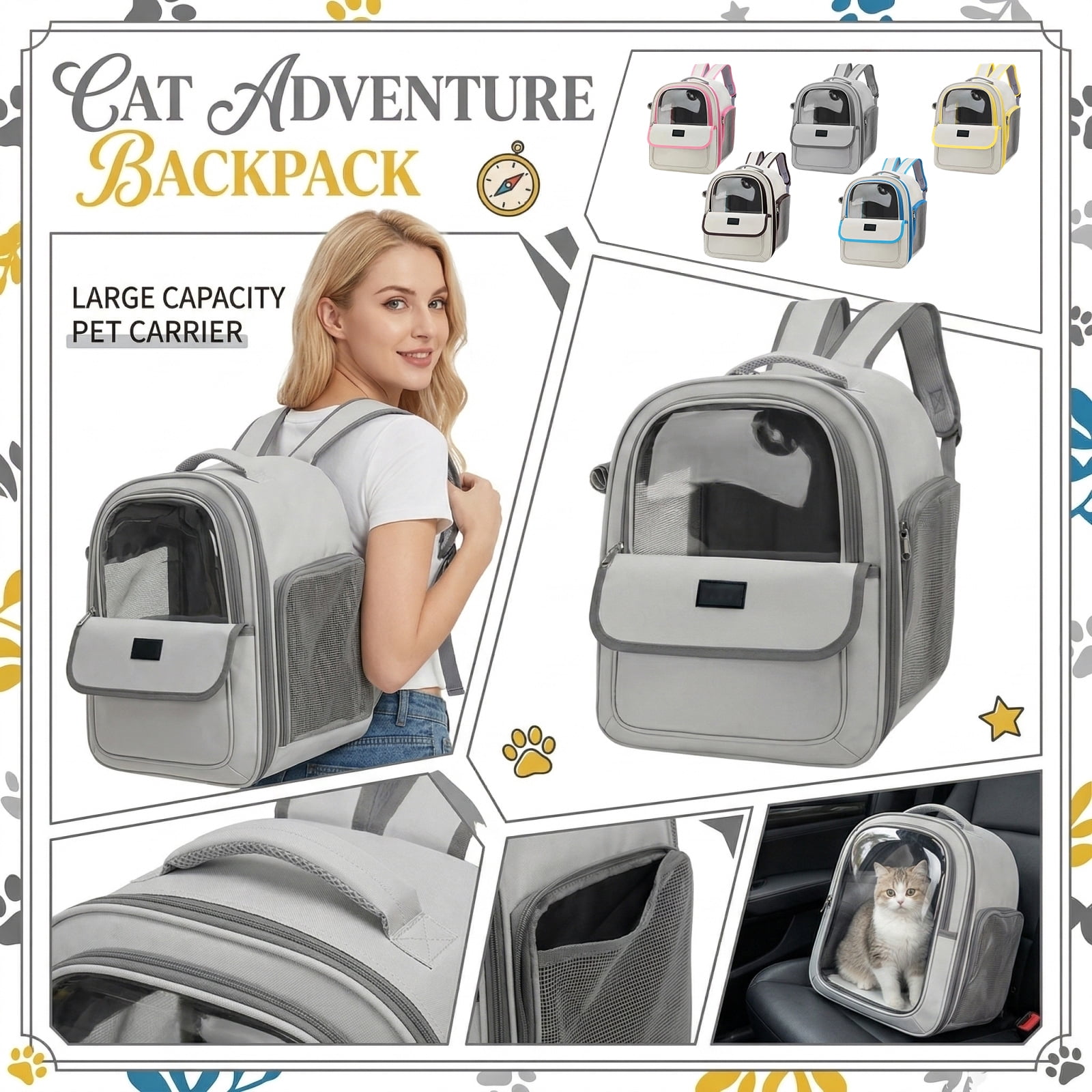 Breathable Mesh Pet Carrier Backpack Large Capacity Portable Cat Backpack Stylish Handheld Pet Travel Bag for Small Dogs Cats Comfortable Outdoor Use