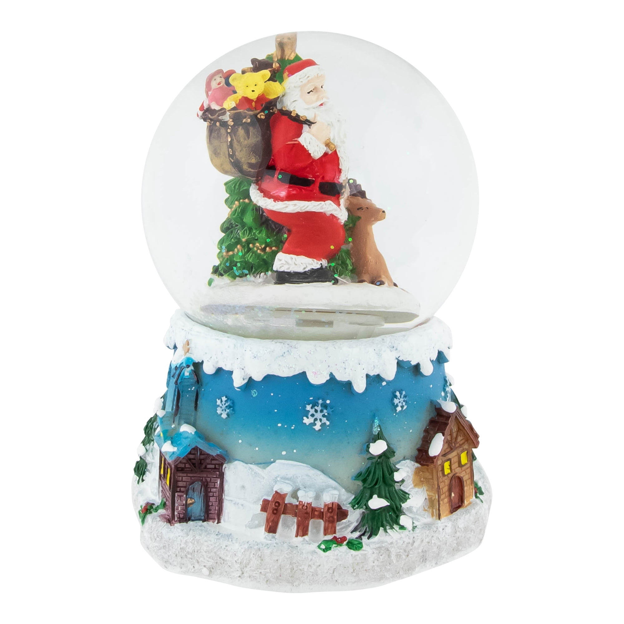 5.5" Santa Claus with Christmas Tree and Reindeer Swirling Snow Globe Glitterdome