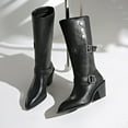 thumbnail image 7 of Women's Riding Boots Pull On Knee High Boots Knee High Boots Pointed Toe Stiletto Side Zip Chic Belt Buckle Boots Winter Boots with Buckles Block Heels, 7 of 7