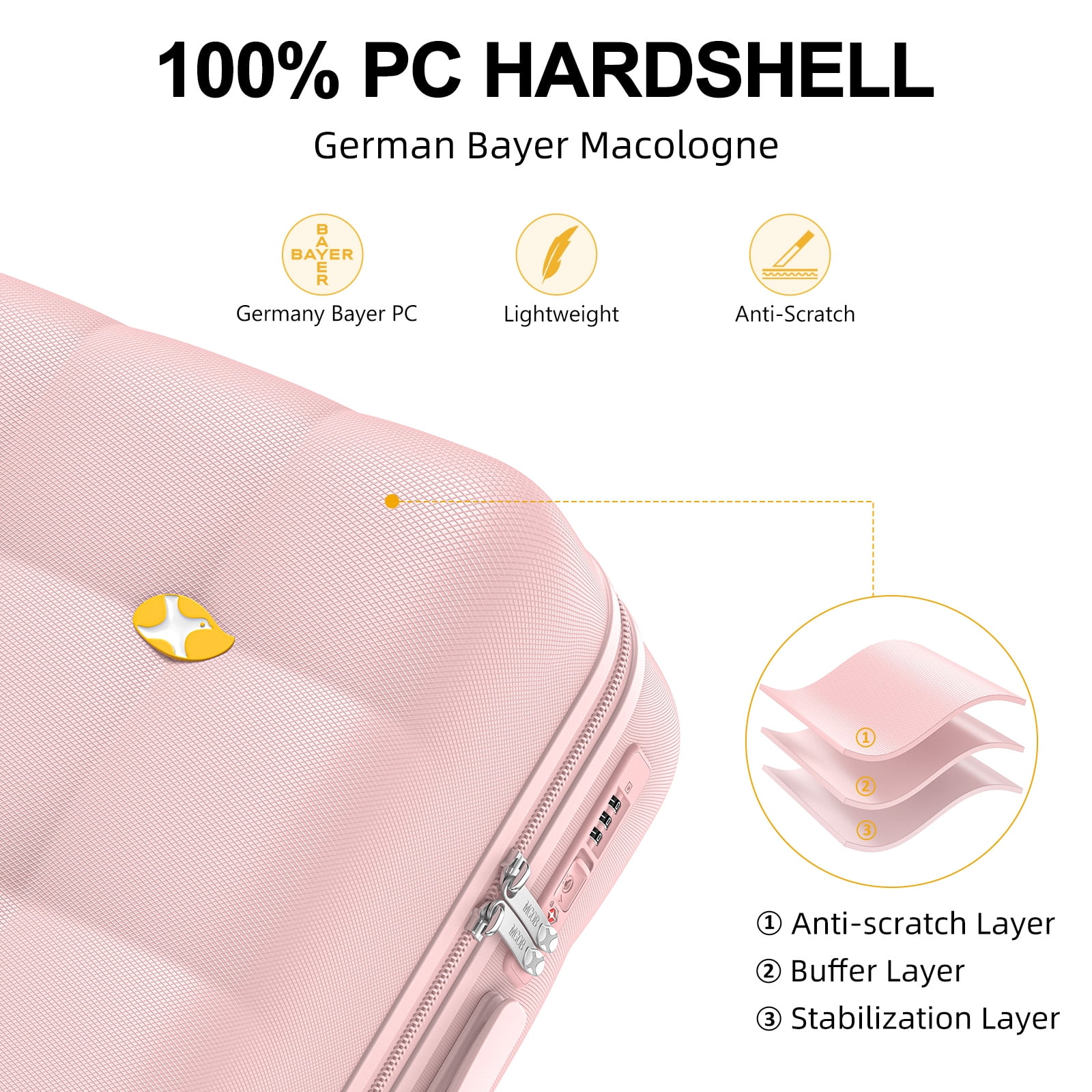 MGB 24" Medium Checked Luggage - PC Durable Hardshell Suitcase with Dual 360° Spinner Wheels & TSA Lock | Airline-Approved, Lightweight Design for Outdoor Travel