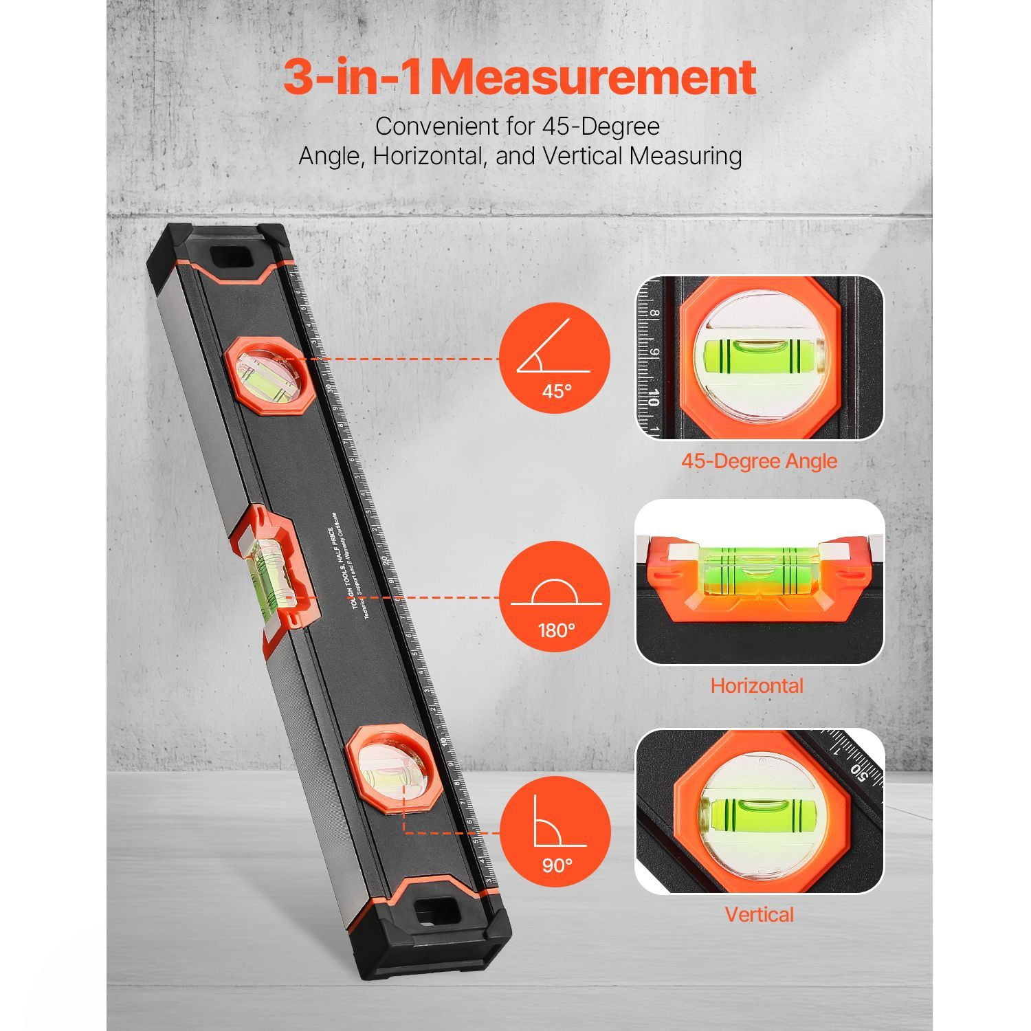 4-Piece Torpedo Level Set, 48/24/16/10 Inch Box Levels, Aluminum Alloy Magnetic Leveler Tool with Anti-Static Bubble Vials for 45/90/180 Degree Measurement